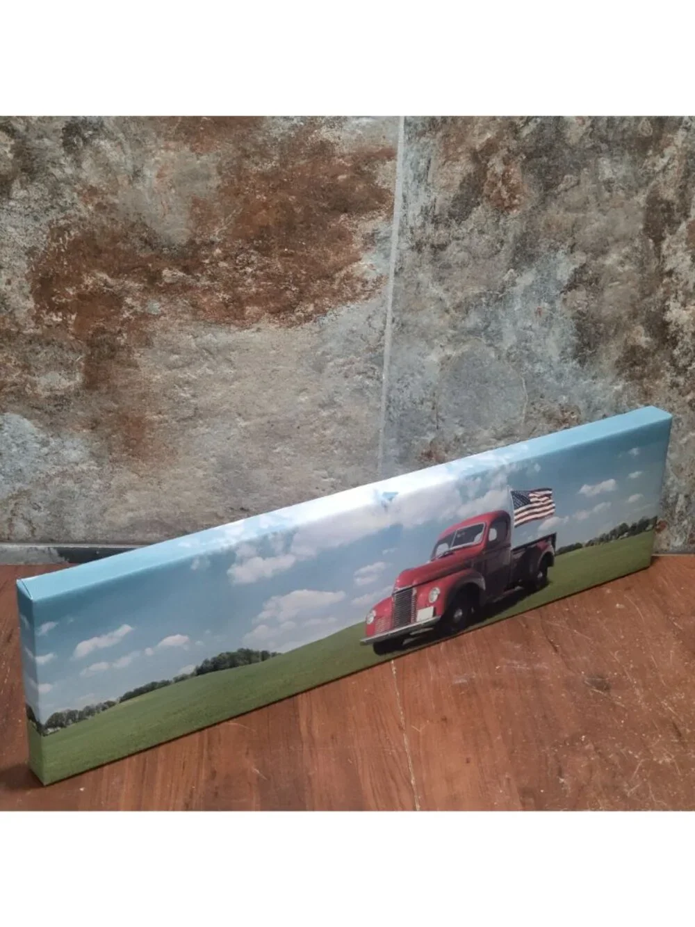 Wall Decor Hanging Picture Red Truck American Flag USA